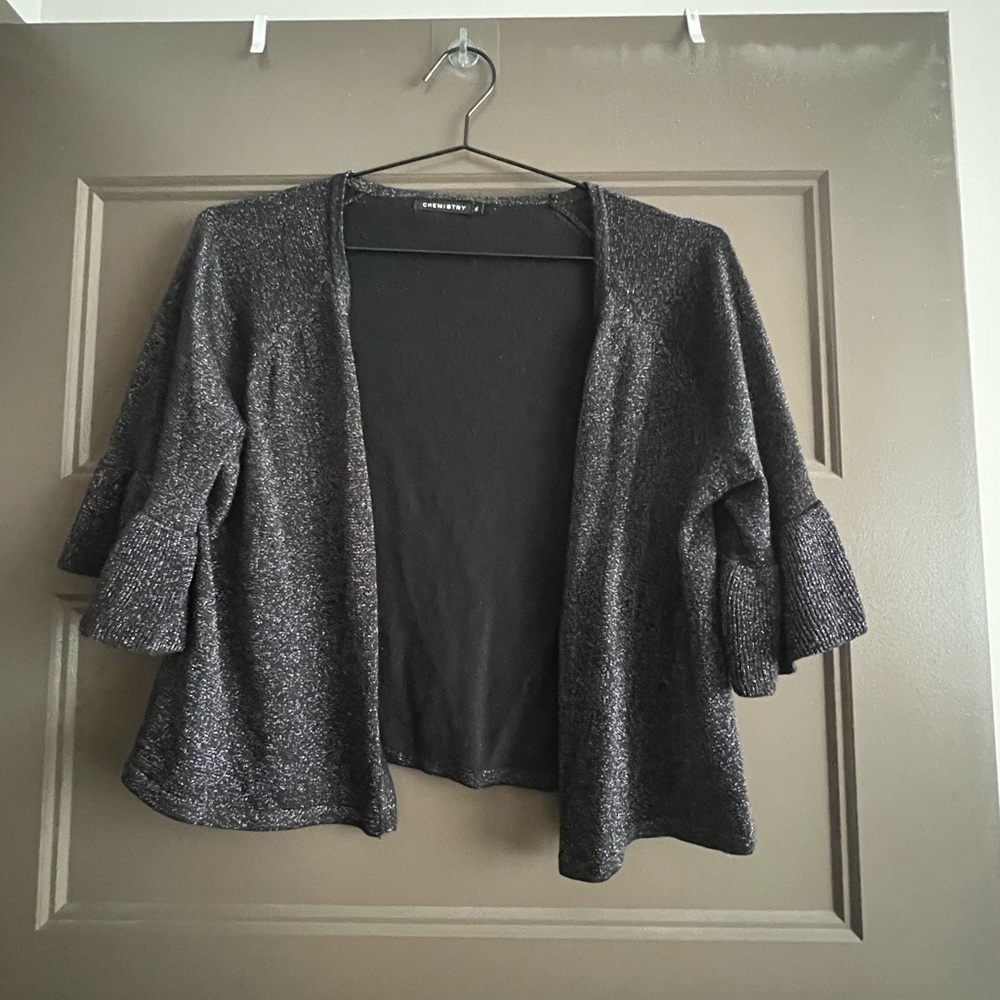 Gray Shimmer Open-Front Crop Cardigan